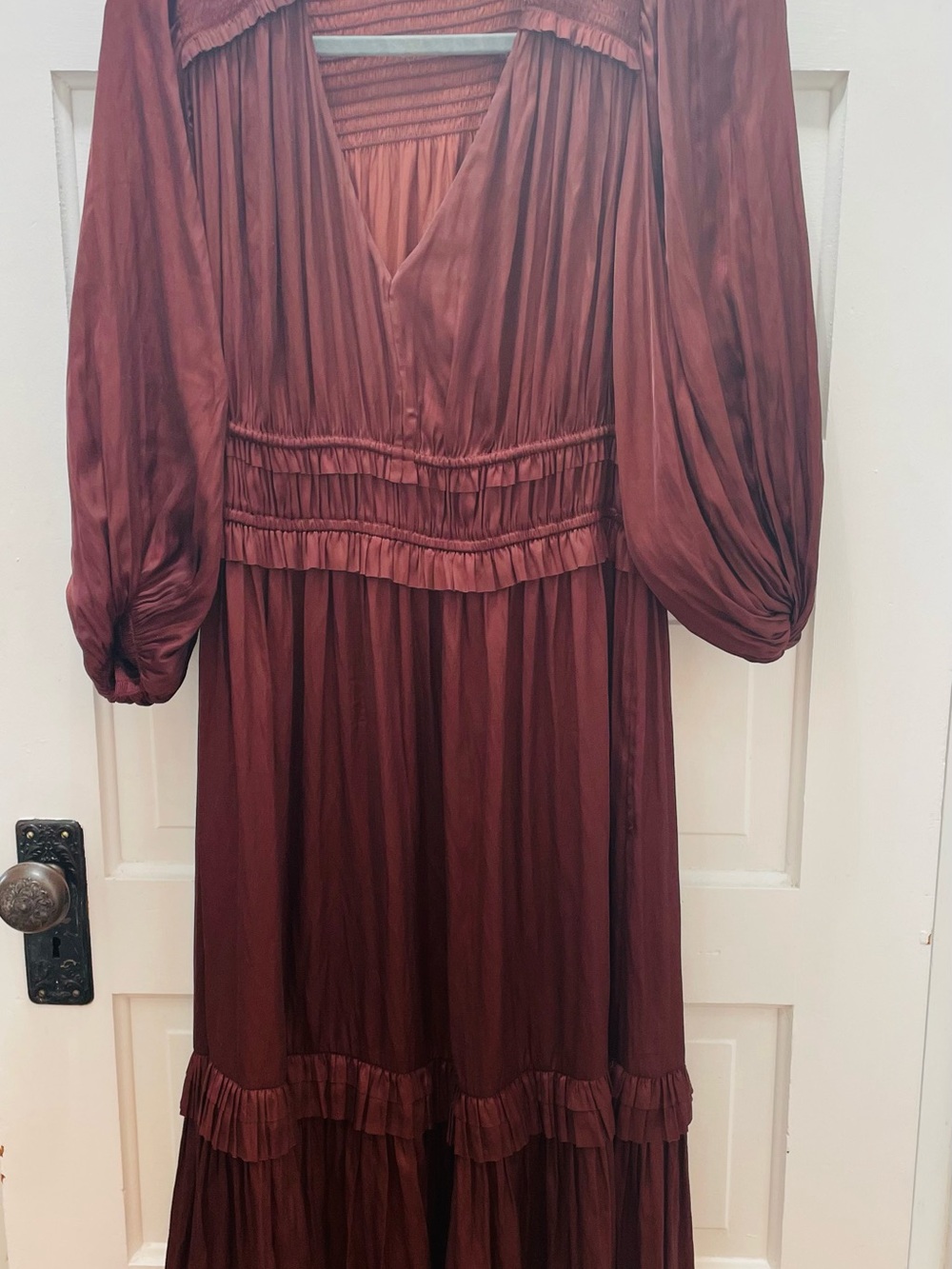 Elie Tahari Burgundy Dress with Balloon Sleeves